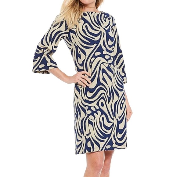 J. McLaughlin Navy and Cream Patterned Dress - Picture 1 of 8